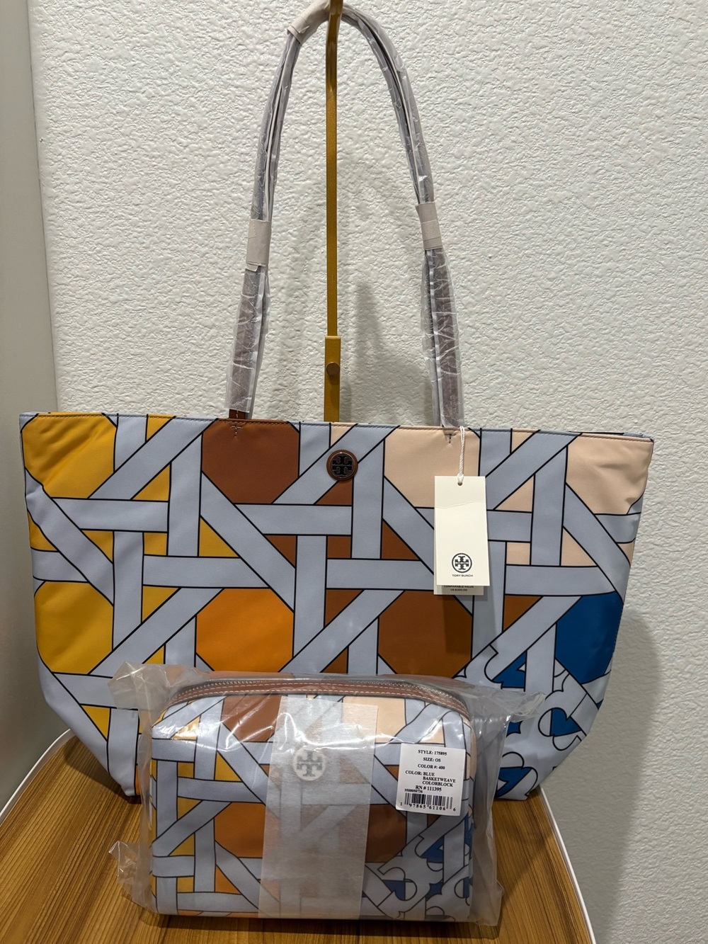Tory Burch nylon printed Tote Bag+cosmetic case set bundle